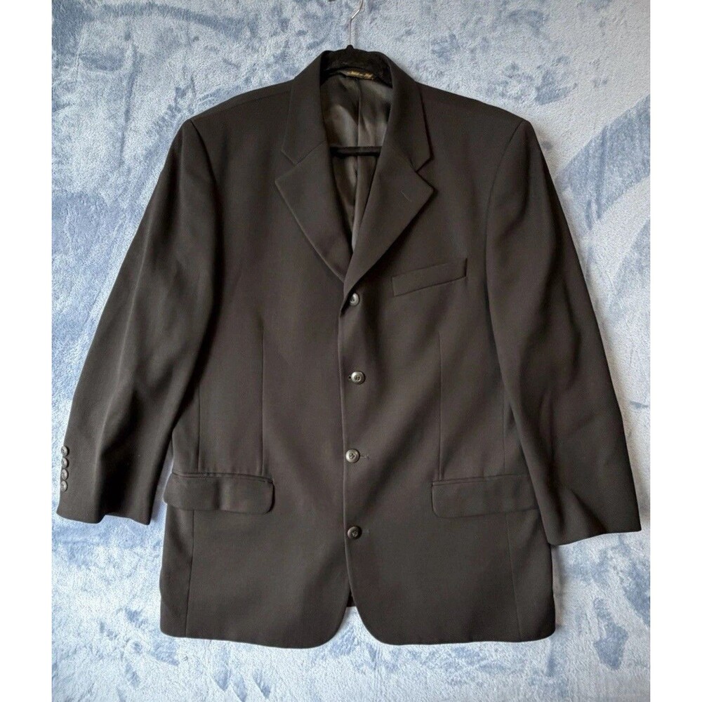 Vintage Bachrach Blazer Mens 44 Black 100% Wool Made Italy 4 Buttons Sport Coat